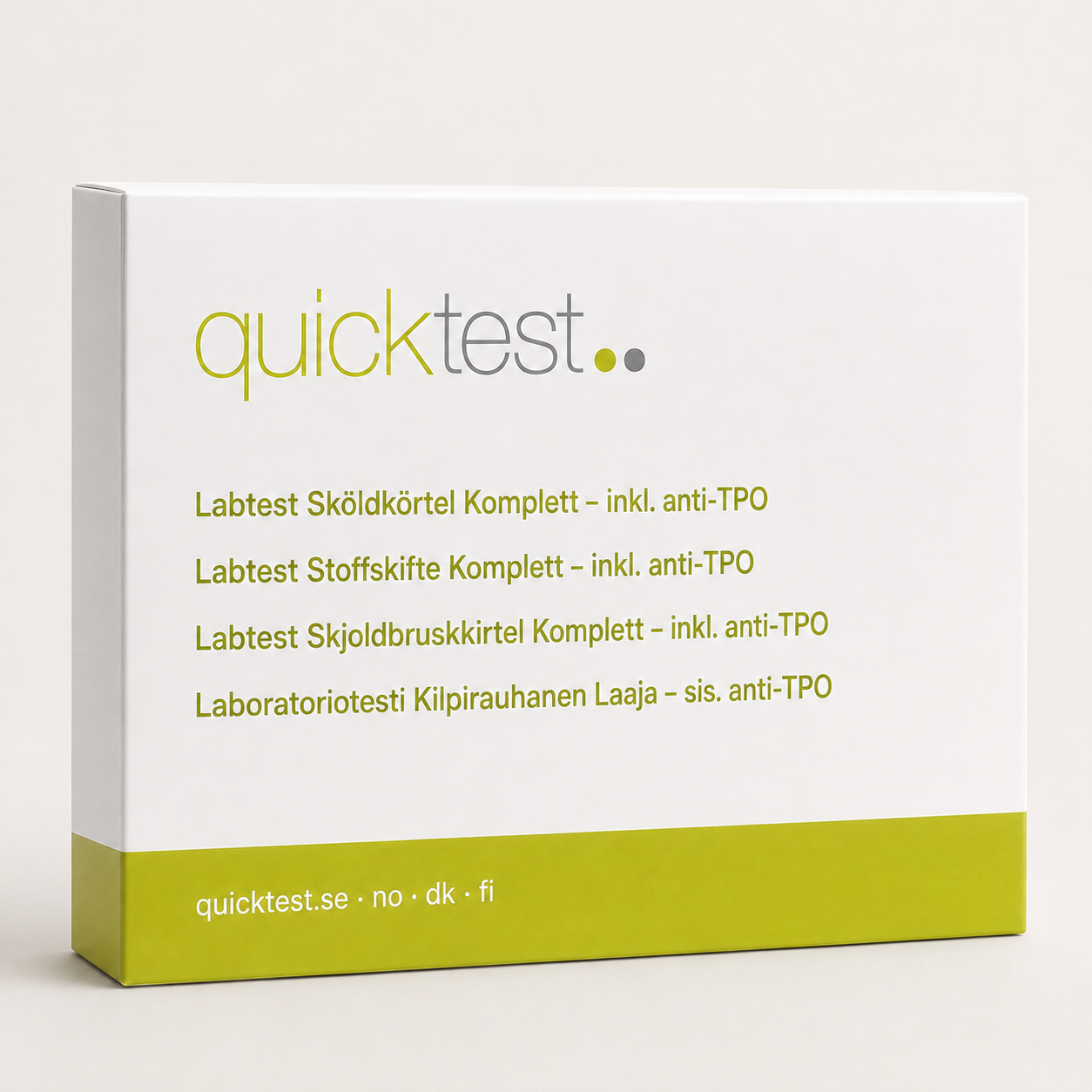 Skjoldbruskkirteltest Stor - TSH, fT3, fT4 & TPO - Quicktest laboratorietest, emballage