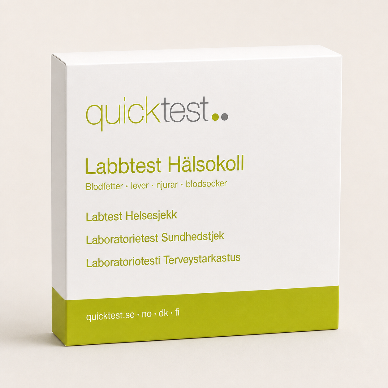 Sundhedstjek - blodfedt, lever, nyrer & blodsukker - Quicktest laboratorietest, emballage