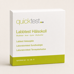 Sundhedstjek - blodfedt, lever, nyrer & blodsukker - Quicktest laboratorietest, emballage